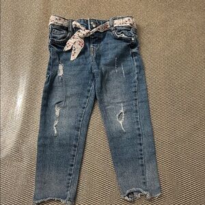 Kids Distressed Blue Jeans with Floral Belt
